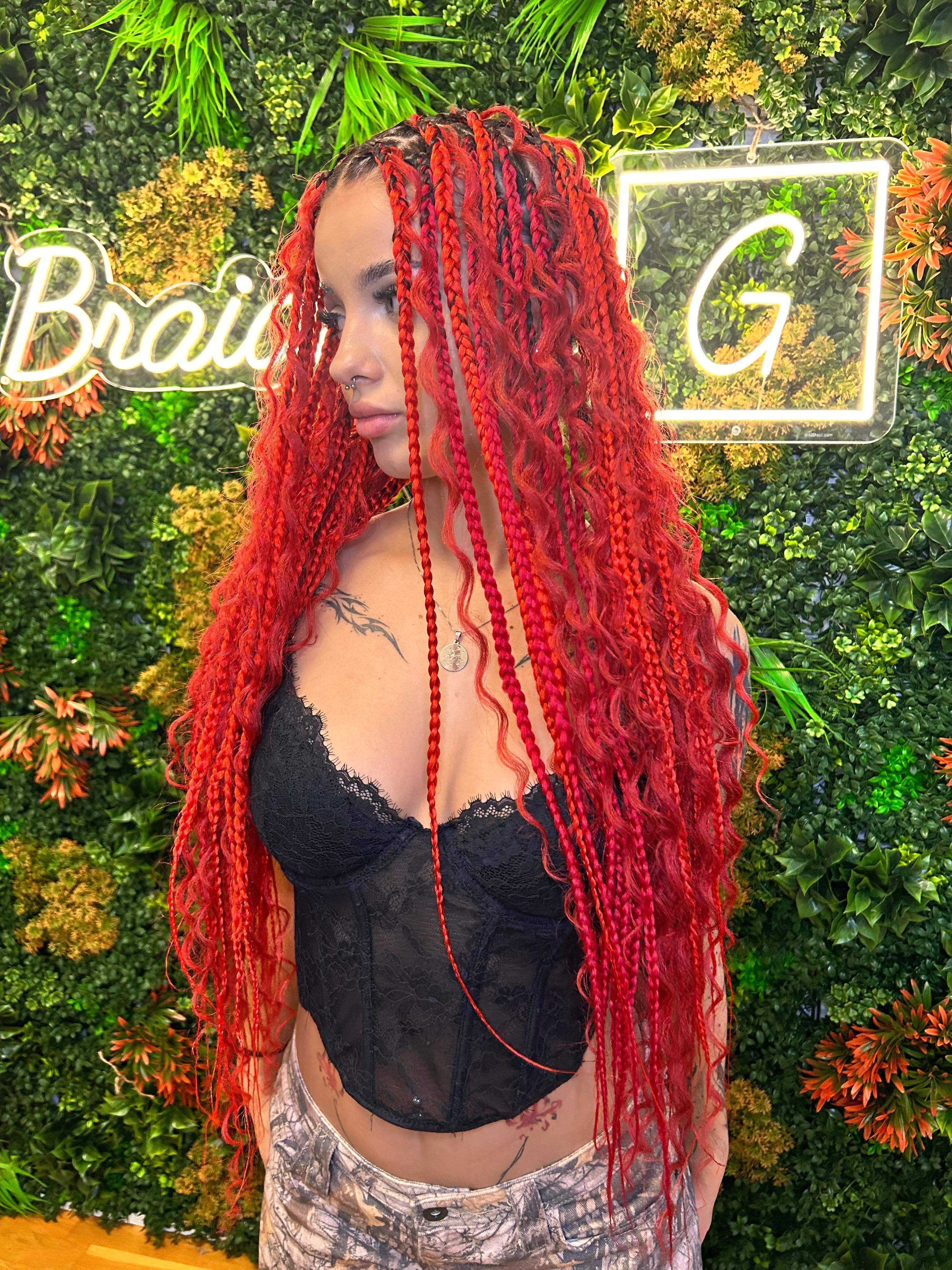 Long Boho Knotless Braids with Curls